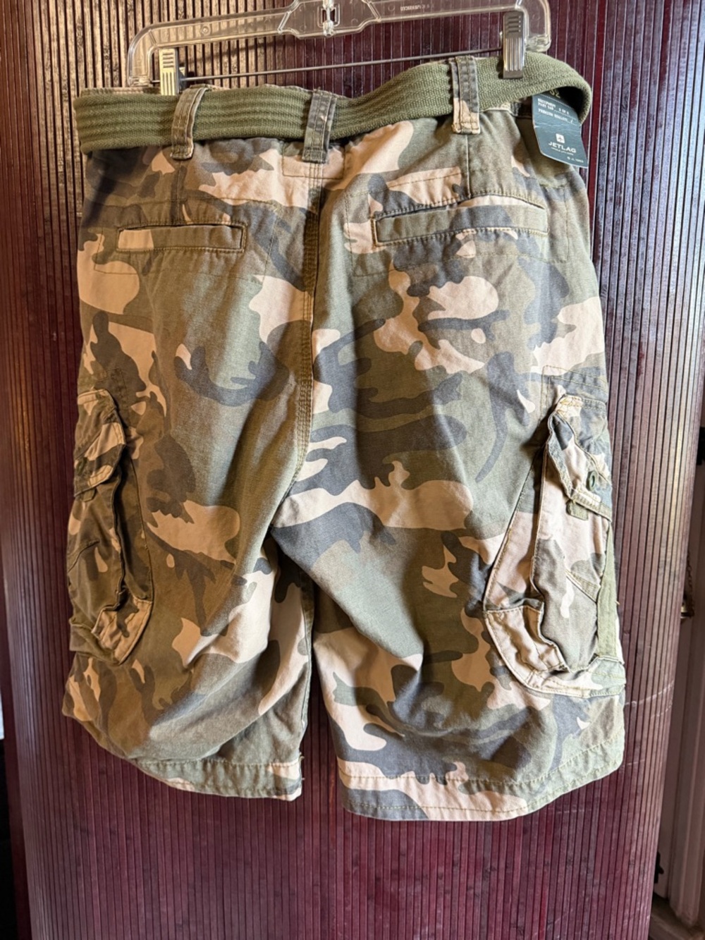 Men's Camouflage Cargo Shorts with Olive Web Belt - Picture 5 of 5